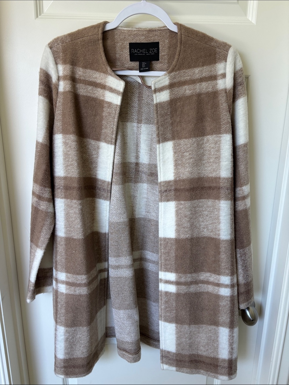 Rachel Zoe Brown & Cream Plaid Open Cardigan Coat
